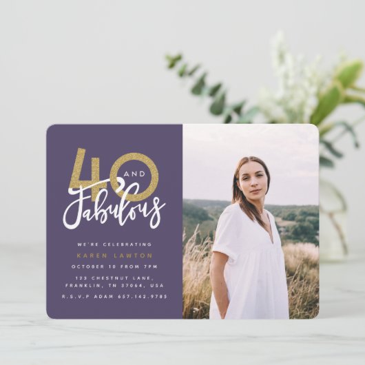 Fotouitnodiging voor 40 en geweldige verjaardagsfe kaart (Staand voorkant)