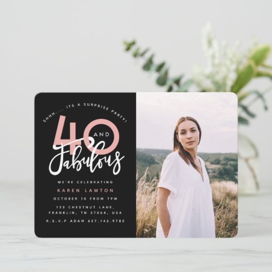 Fotouitnodiging voor 40 en geweldige verjaardagsfe kaart (Staand voorkant)