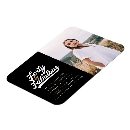 Fotouitnodiging voor 40 en geweldige verjaardagsfe magneet (Linkerzijde)