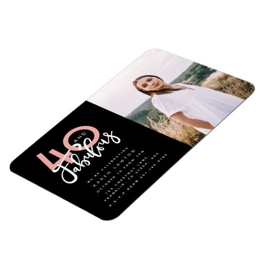 Fotouitnodiging voor 40 en geweldige verjaardagsfe magneet (Linkerzijde)