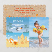 Fotouitnodiging voor Beach Sand Castle verjaardags Kaart (Voorkant / Achterkant)