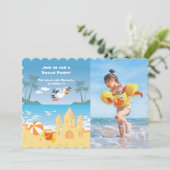 Fotouitnodiging voor Beach Sand Castle verjaardags Kaart (Staand voorkant)