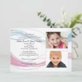 Fotouitnodiging voor blauwe en roze golven kaart (Staand voorkant)