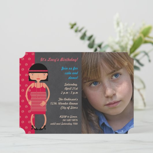 Fotouitnodiging voor Charleston Chic Birthday Kaart (Staand voorkant)