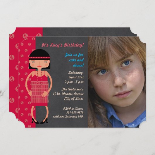 Fotouitnodiging voor Charleston Chic Birthday Kaart (Voorkant / Achterkant)