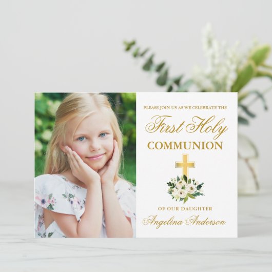 Fotouitnodiging voor de eerste Heilige Commune Gre (Staand voorkant)