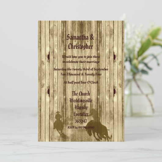 Fotouitnodiging voor een trouwe cowboy bruiloft kaart (Staand voorkant)