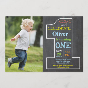 Fotouitnodiging voor een van Birthday Boy Chalkboa Kaart