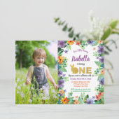 Fotouitnodiging voor eerste verjaardagsfeest kaart (Staand voorkant)