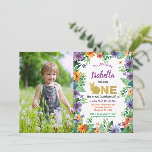 Fotouitnodiging voor eerste verjaardagsfeest kaart (Staand voorkant)