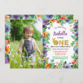 Fotouitnodiging voor eerste verjaardagsfeest kaart (Voorkant / Achterkant)