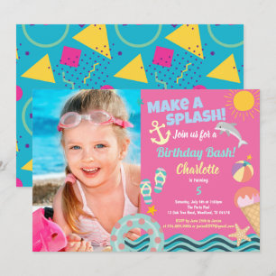 Fotouitnodiging voor feestdag in pool voor meisje kaart