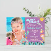 Fotouitnodiging voor feestdag in pool voor meisje kaart (Staand voorkant)