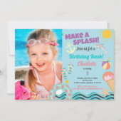 Fotouitnodiging voor feestdag in pool voor meisje kaart (Voorkant)