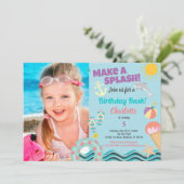 Fotouitnodiging voor feestdag in pool voor meisje kaart (Staand voorkant)
