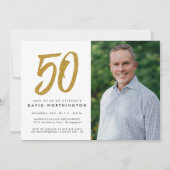 Fotouitnodiging voor Glitter Gold 50e verjaardag Kaart (Voorkant)