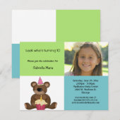 Fotouitnodiging voor groene en blauwe Teddy Bear Kaart (Voorkant / Achterkant)