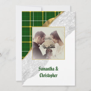 Fotouitnodiging voor groene tartan plaid lace kaart