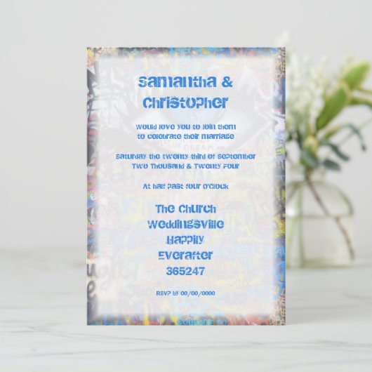 Fotouitnodiging voor het bruiloft van Urban graffi Kaart (Staand voorkant)