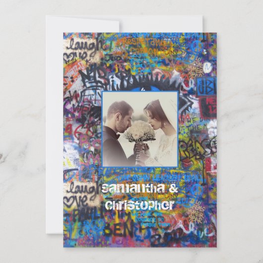 Fotouitnodiging voor het bruiloft van Urban graffi Kaart (Achterkant)
