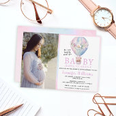 Fotouitnodiging voor hot-air ballon baby shower kaart