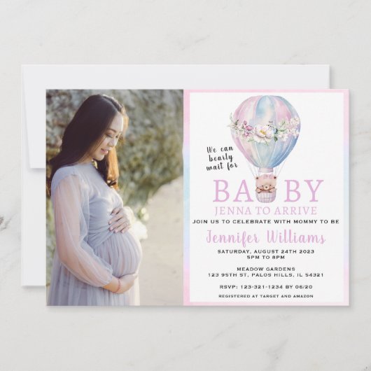 Fotouitnodiging voor hot-air ballon baby shower kaart (Voorkant)