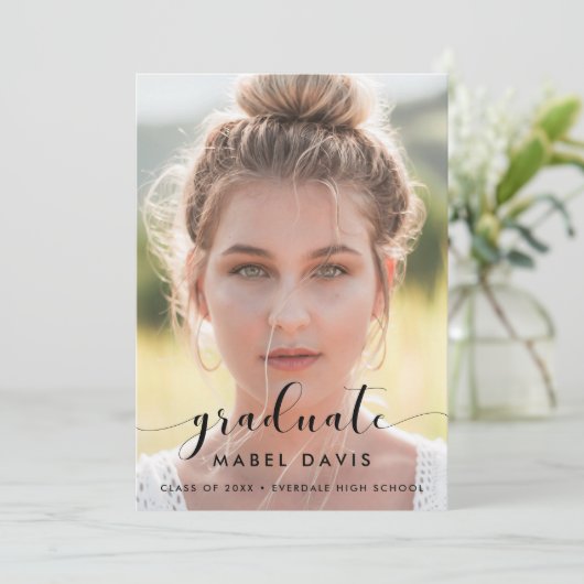 Fotouitnodiging voor legant en chic afstuderen aankondiging (Staand voorkant)