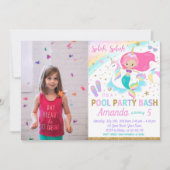 Fotouitnodiging voor Mermaid & Unicorn Pool Party Kaart (Voorkant)