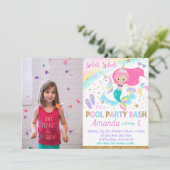 Fotouitnodiging voor Mermaid & Unicorn Pool Party Kaart (Staand voorkant)