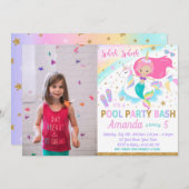 Fotouitnodiging voor Mermaid & Unicorn Pool Party Kaart (Voorkant / Achterkant)