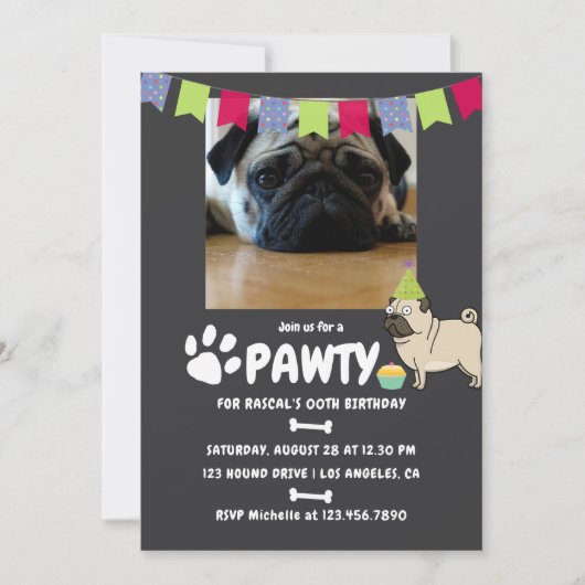 Fotouitnodiging voor Pug Dog Birthday Kaart (Voorkant)