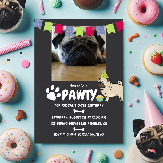 Fotouitnodiging voor Pug Dog Birthday Kaart
