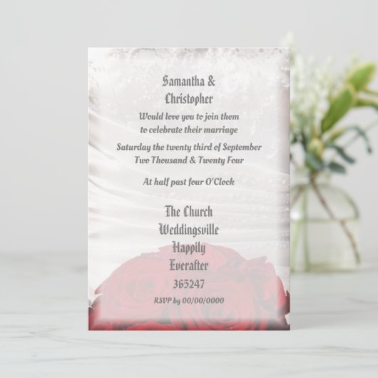 Fotouitnodiging voor Rode florale bouquet bruiloft Kaart (Staand voorkant)