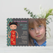 Fotouitnodiging voor verjaardagsfeestje China Kaart (Staand voorkant)