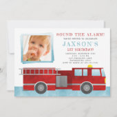 Fotouitnodiging voor vuurvrachtwagen Birthday Part Kaart (Voorkant)