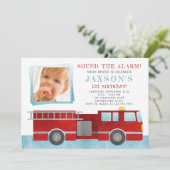 Fotouitnodiging voor vuurvrachtwagen Birthday Part Kaart (Staand voorkant)