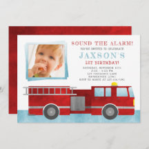 Fotouitnodiging voor vuurvrachtwagen Birthday Part