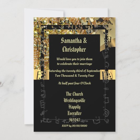 Fotouitnodiging voor zwarte en gouden bruiloft kaart (Voorkant)