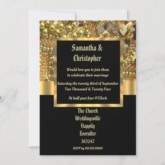 Fotouitnodiging voor zwarte en gouden bruiloft kaart (Voorkant)