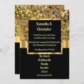 Fotouitnodiging voor zwarte en gouden bruiloft kaart (Voorkant / Achterkant)
