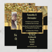 Fotouitnodiging voor zwarte en gouden bruiloft kaart (Voorkant / Achterkant)