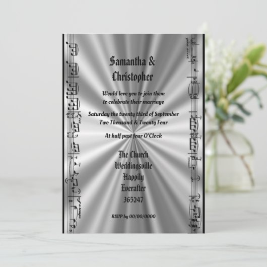 Fotouitnodiging voor zwarte en zilveren bruiloft kaart (Staand voorkant)