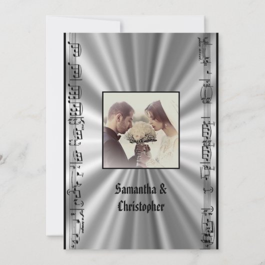 Fotouitnodiging voor zwarte en zilveren bruiloft kaart (Achterkant)
