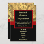 Fotouitnodiging voor zwarte rode en gouden bruilof kaart (Voorkant / Achterkant)