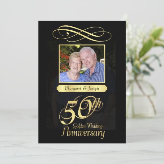 Fotouitnodigingen van de 50e Jubileum Kaart (Staand voorkant)