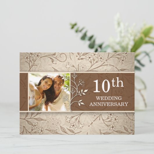Fotouitnodigingen voor 10e trouwdag kaart (Staand voorkant)