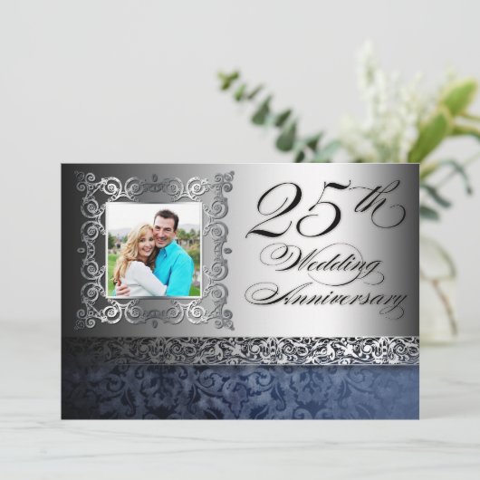 Fotouitnodigingen voor 25e trouwdag kaart (Staand voorkant)