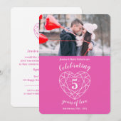 Fotouitnodigingen voor het roze hart 5 jaar kaart (Voorkant / Achterkant)