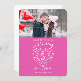 Fotouitnodigingen voor het roze hart 5 jaar kaart