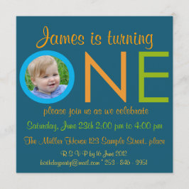 Fotouitnodigingen voor "ONE" Boy voor eerste verja Kaart